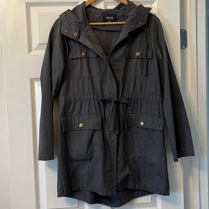 Active USA 100% cotton grey lightweight, anorak jacket with hood. Size small.